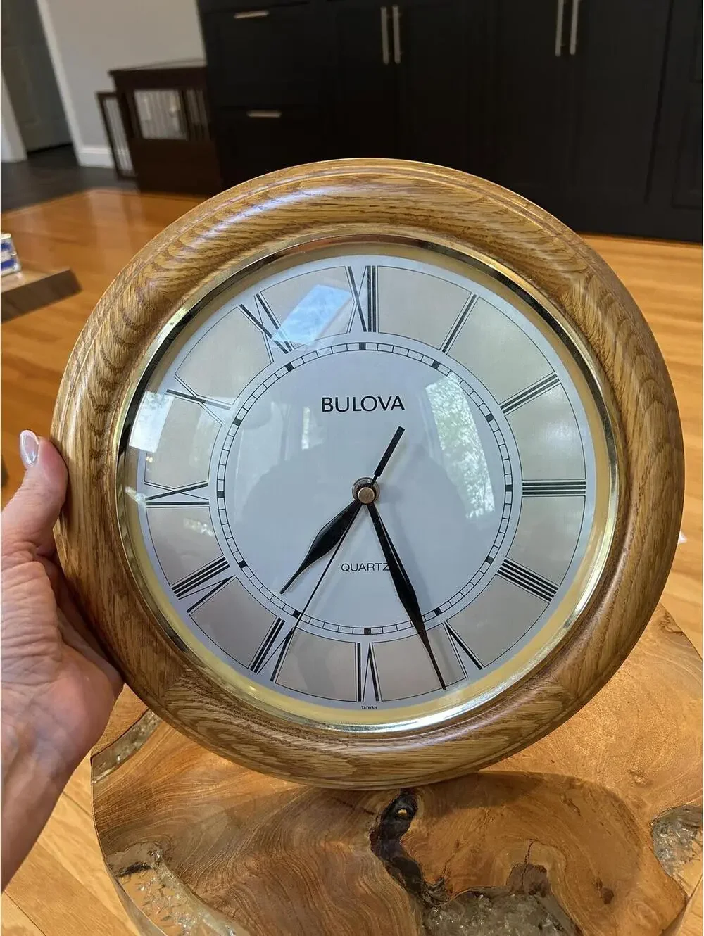 Vintage Bulova Quartz Wall Clock with Wooden Frame